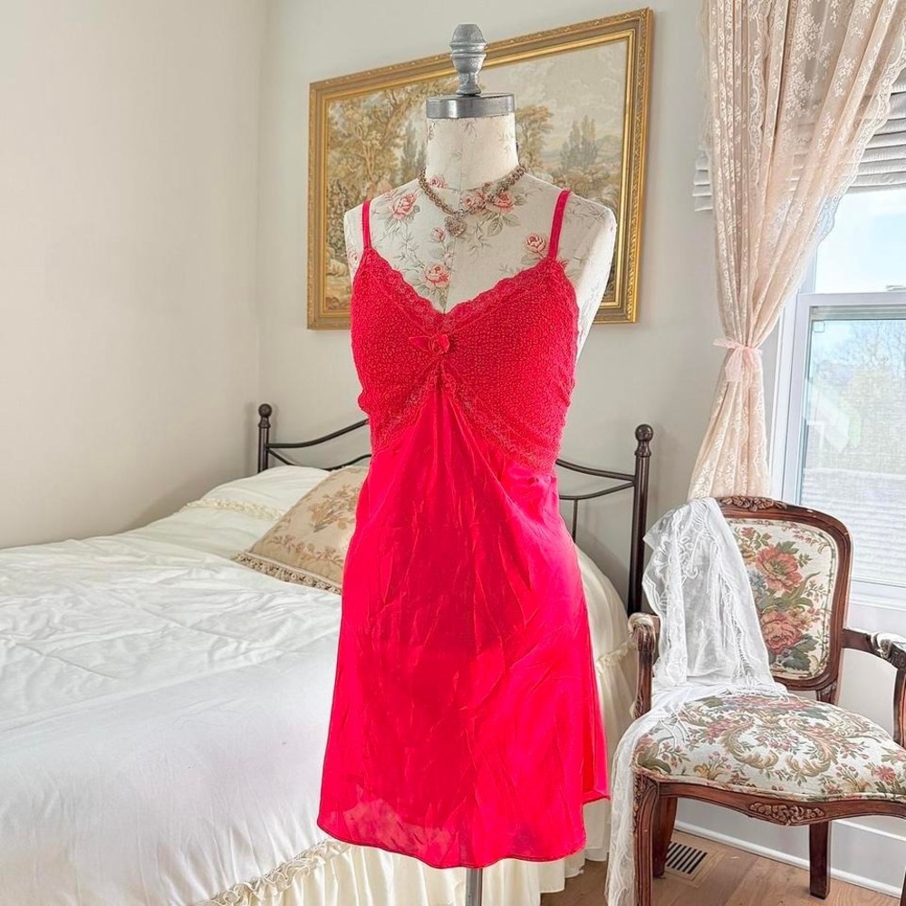 red lace slip dress  90s red lace slip dress vintage lingerie